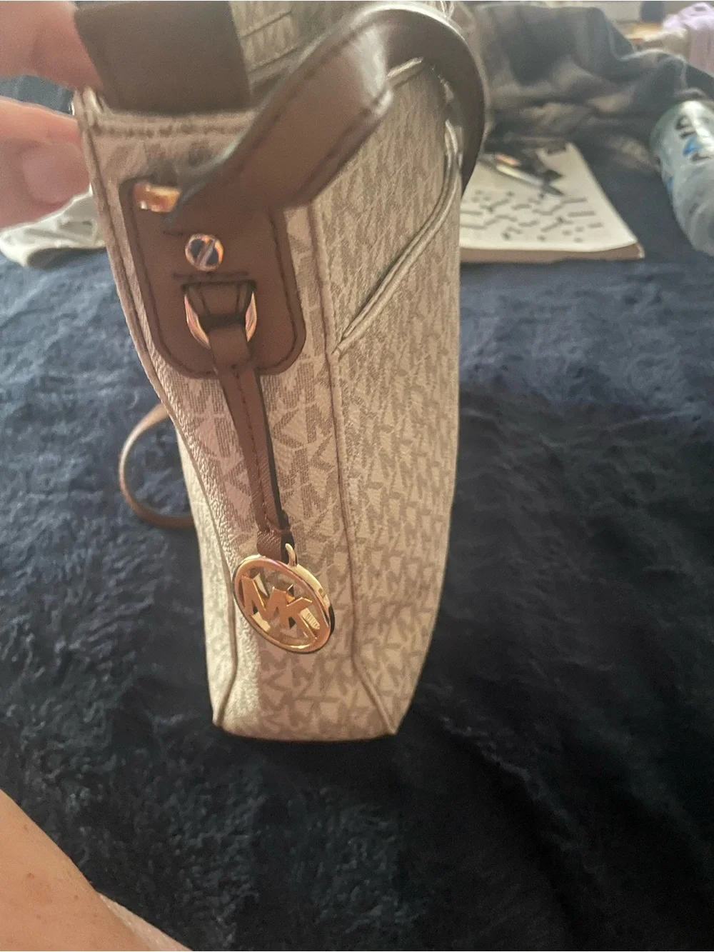 Michael Kors Cream Logo Shoulder Bag with Brown Strap